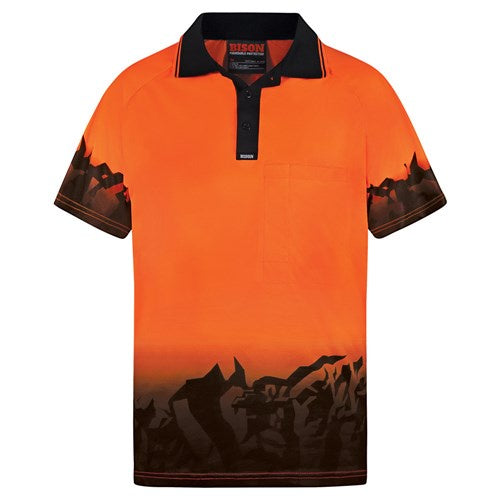 Bison Polo Polyester - Orange/Navy